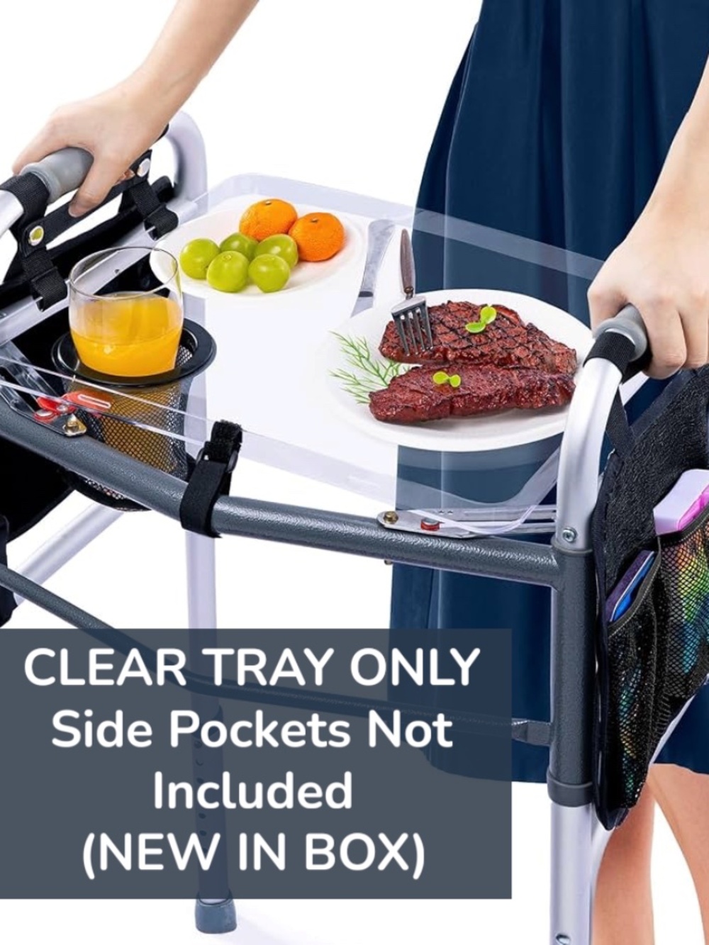 BAGSFY Clear Transparent Folding Walker Tray Cup Holder Senior Mobility Aid